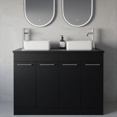 Napoli 460 Nero Oak 1200mm 4 Door Vanity Unit for Countertop Basins - 1200mm - Chrome 160mm Handle