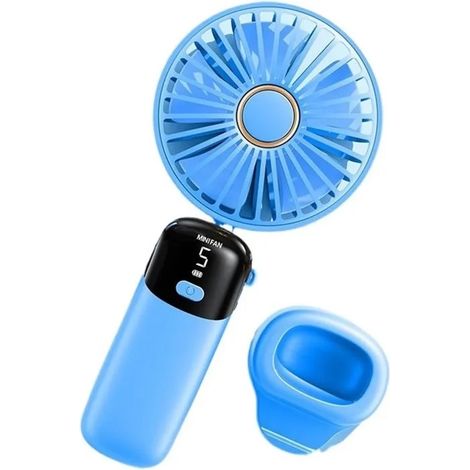 Ventilateur à Main Ventilateur Portable USB de Bureau Petit Ventilateur de Poche 5 Vitesses avec Base pour Maison et Voyage Bleu (1/5)