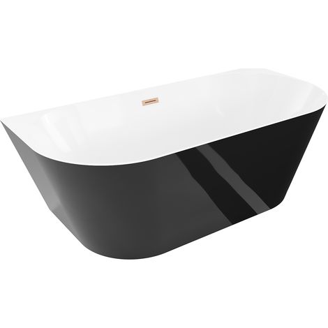 Mexen Oval Slim freistehende Vorwand-Badewanne 170 x 80 cm, weiß/schwarz, Überlauf gebürstetes Kupfer - 52661708075-65 (1/5)