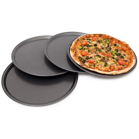Set mit 4 Pizzatellern, 4 Pizzaschalen, Durchmesser 33 cm, antihaftbeschichtet, Ofen aus Kohlenstoffstahl, Anthrazit
