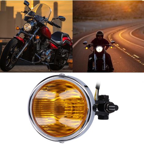 Retro 12V 4-Zoll Motorradscheinwerfer mit schwarzem Gehäuse und gelber Linse, kompatibel mit allen Retro-Motorrädern. (1/5)