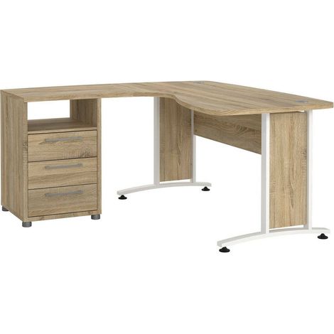 Dmora - Schreibtisch Sidonia, Mehrzweckschreibtisch, Bürotisch für PC, Eckschreibtisch, 159x150 h75 cm, Eiche und Weiß (1/5)