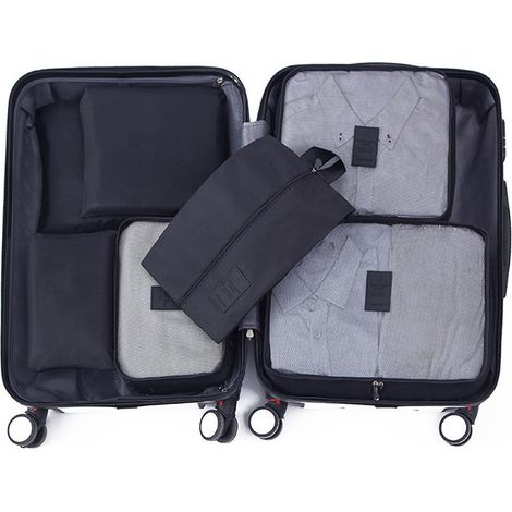 7Pcs Sac de Toilette Imperméable Portable Grande Capacité - Set d'Organisateurs de Voyage Polyvalent pour Valise 18 à 32 Pouces Noir (1/5)