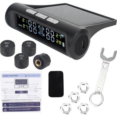 (SolarB) Capteurs solaires pour véhicules, système de surveillance de la pression des pneus, avertissement de température, testeur de pression des pneus 4S, outils de diagnostic Cartronics (1/5)
