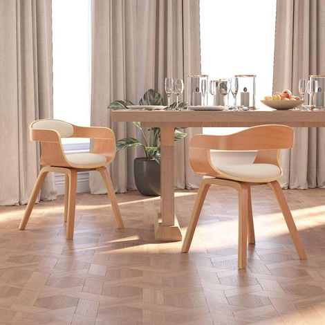 vidaXL Sillas de comedor 2 uds madera curvada y cuero sintético crema (1/5)