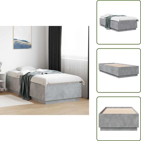 Cadre de lit sans matelas gris béton 100x200 cm - Cadre De Lit - Lit Double - Lit Moderne - Lit Gris - Sommier Plateforme (1/5)