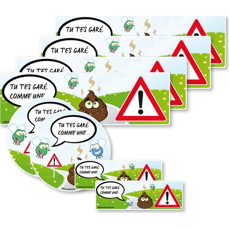 Signaletique.Biz France – Lot de 8 autocollants dissuasifs pour stationnement – Stickers humoristiques pour vitres de voiture – Made in France – Formes rondes et rectangulaires