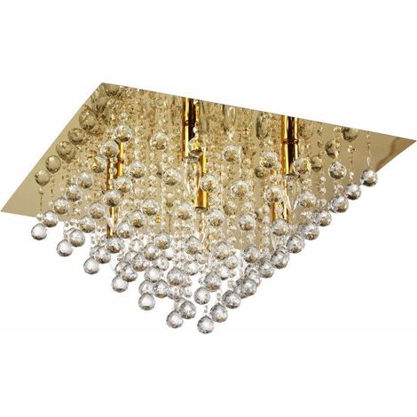 Plafonnier carré laiton cristal style glamour à 7xE14 (1/3)