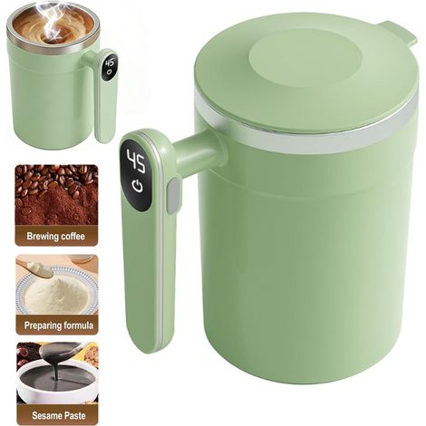 Tragbarer Kaffeevollautomat mit Deckel und Griff, Temperaturanzeige, Ein-Knopf-Bedienung, magnetischem Rührwerk, auslaufsicher, Typ-C-Ladeanschluss, geeignet für Kaffee, Tee und (grüne) Milch.