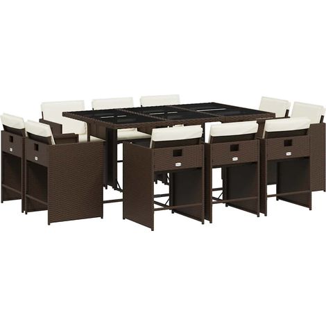 Maison Exclusive - Set da Pranzo da Giardino 11 pz con Cuscini Polyrattan Marrone