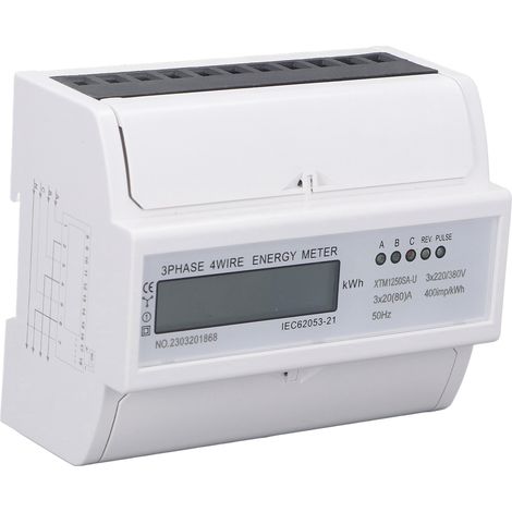 Compteur électrique triphasé 4 fils 7P avec affichage numérique LCD, montage sur rail DIN (1/5)
