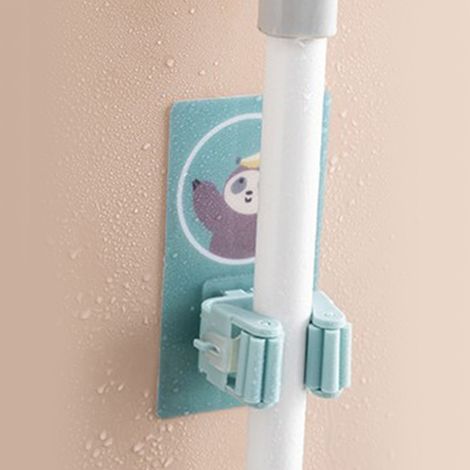Support de balai en forme de T, support de balai, crochet pour balai, pince à balai robuste sans perçage, support mural pour salle de bain, crochet adhésif à motif dessin animé. (1/5)