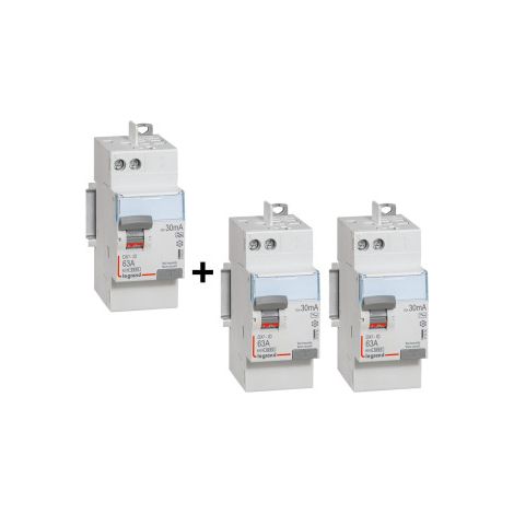 Legrand - LOT de 3 interrupteurs diffu00e9rentiels - DX3 - 2P - 63A - 30mA - 2 x AC et 1 x A - Ru00e9f. : 411650x2+411651x1 (1/5)