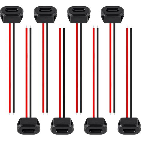 Connecteur USB C (8 Pièces), Connecteurs de Charge Rapide Type-C, Prise USB à Souder, Connecteurs USB C Femelle à Souder 2 Fils 3A 20V, pour DIY Vidéosurveillance Audio Voiture MP3 (1/5)