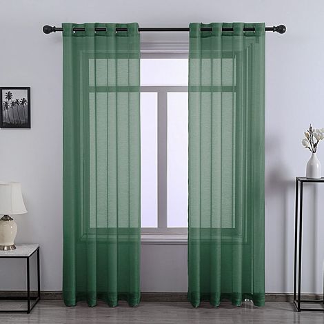Lot de 2 Rideaux Transparents pour Porte de Patio - 240 cm de Long - pour Le Plafond au Sol - Extra Longs - pour Porte coulissante en Verre - Vert foncé (1/5)