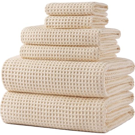 Serviettes - Lot de 2 - 100 % coton, blanc cassé, douces au toucher, séchage rapide, très absorbantes (1/5)
