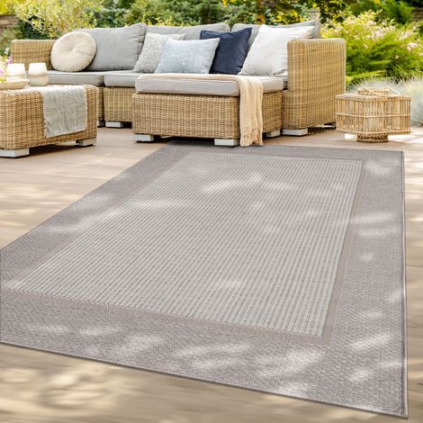 Tapis pour balcon, jardin et salle à manger, style scandinave bohème, bordure, uni 80 cm x 150 cm x 4 mm, Beige-crème, Rectangulaire (1/5)