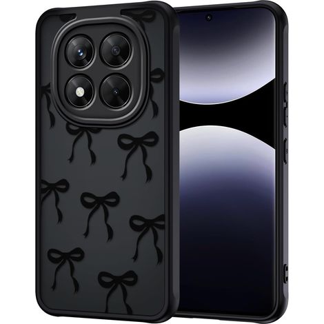 Coque pour Xiaomi Redmi Note 14 Pro 5G, Aesthetic Papillon Nœud Motif Étui Translucide Mat Silicone TPU + PC Arrière Antichoc Housse Protection de la Caméra Bumper Case pour Filles Femme, Noir (1/5)