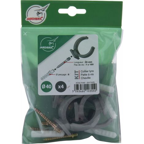 Jardibric – Sachet de 4 colliers lyre en polypropylène avec vis 40mm – Fixation sécurisée pour applications diverses – Installation facile