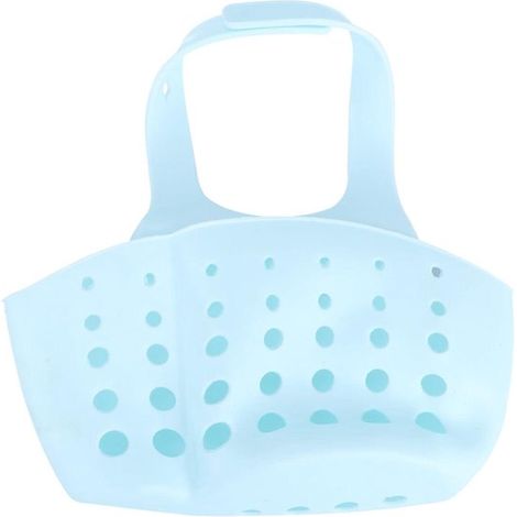Cesta colgante para cocina - Organizador de fregadero - Almacenamiento de cocina - Con orificio de drenaje - 2 piezas - Azul cielo (1/5)