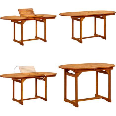 Table à dîner de jardin (120-170)x80x75 cm Bois d'acacia massif - Table De Jardin - Table À Manger - Acacia Massif - Mobilier De Jardin - Table Extensible - Home & Living