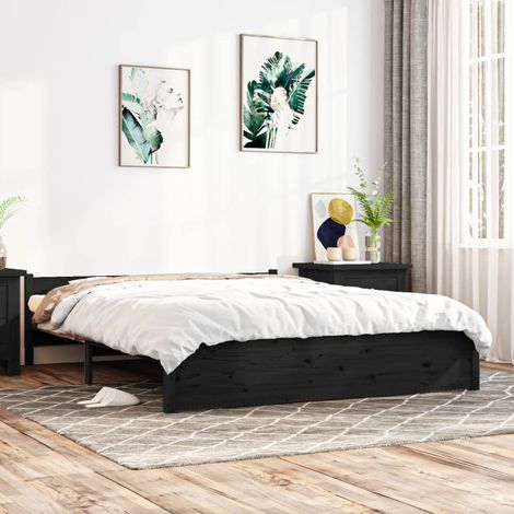 Lit Adulte magnifique - Cadre de lit pour Chambre,Matériau durable Noir Bois massif 140x190 cm -38471 (1/5)