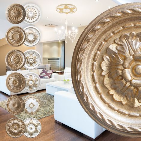 Marbet Design Stuckrosette aus EPS Styropor, gold - Deckenrosette Stuck Wanddeko Wohnzimmer: R-06 - Ø 30cm, super gold