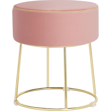 Costway – Tabouret coiffeuse rond en velours – Base en métal – Coussinets antidérapants – Hauteur 41 cm – Pour salon, chambre, entrée (Rose) (1/5)
