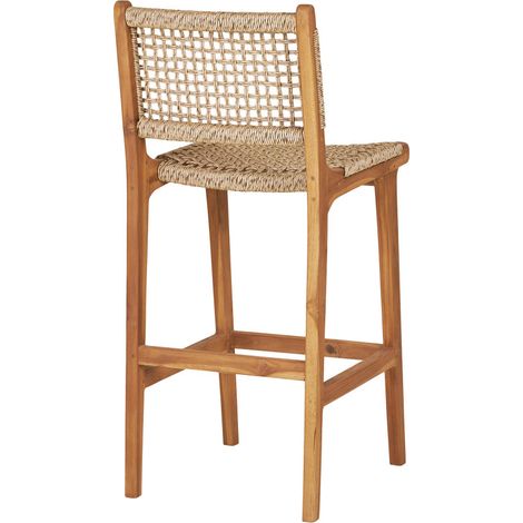 TIKY-Tabouret de bar en teck massif et rotin tressé (1/5)