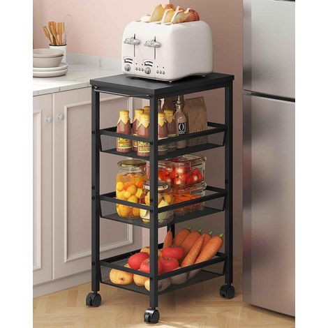 Chariot de rangement à roulettes, chariot de rangement à 4 niveaux à large panneau roulant, chariot utilitaire avec poignée et roues, étagère mobile, chariot étroit pour la maison, la cuisine (1/5)