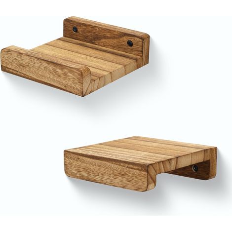 étagère Murale En Bois Massif - Planche Avec Bordure De Sécurité - Décoration Salon Cuisine Salle De Bain - Lot De 2 (1/5)