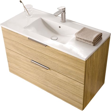 BERNSTEIN - Mueble de baño beige 100x46x62cm (LxAnxAl) 2 cajones, Tiradores cromados - TIM100 Roble gris niebla, cromo