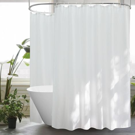 Rideau de douche extra large 300 x 200 cm En tissu textile Blanc 300 cm de large Anti-moisissure Imperméable Pour salle de bain Très grand Lavable Séchage rapide Avec 20 (1/5)