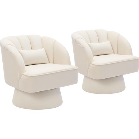 Lot de 2 fauteuils rond velours beige pivotant 360° dossier rayé confortable (1/5)