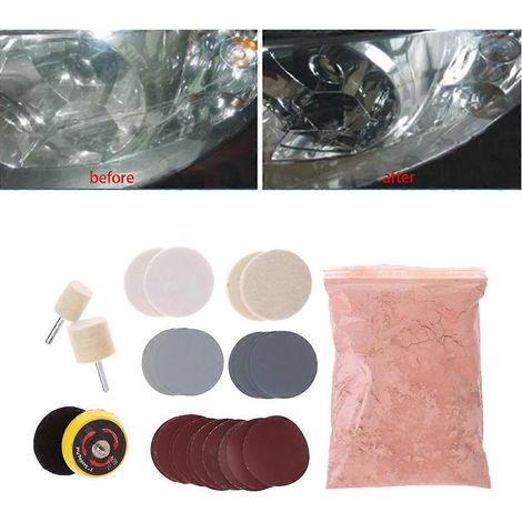 Kit de polissage pour vitres de voiture en 34 pièces pour éliminer les rayures profondes : 227 g d’oxyde de cérium et 50 ml de produit. (1/4)