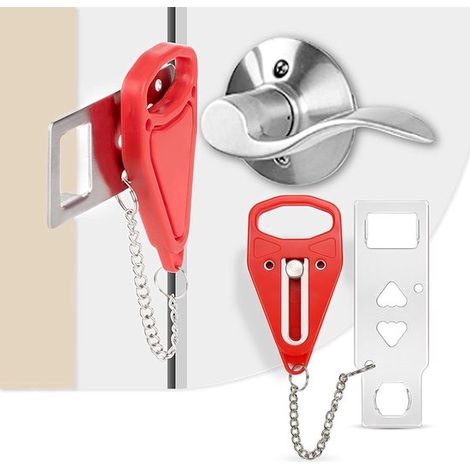 Serrure de porte portable de voyage, dispositif de sécurité pour empêcher les accès non autorisés, adaptée à la maison, chambre, hôtel et appartement, rouge (1/5)