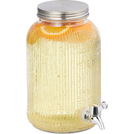 Distributeur de boisson, 4 l, avec robinet et couvercle, design décoratif, pour votre limonade, transparent (1/5)