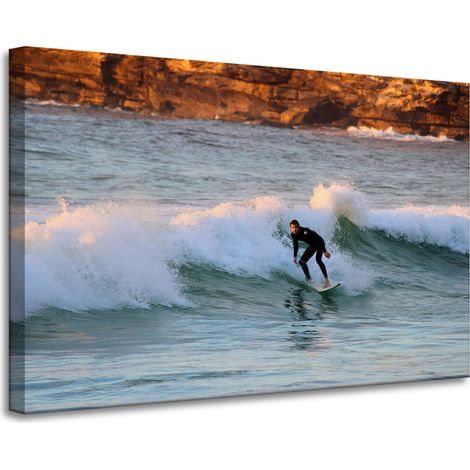 Stampa su tela "Persone: Surfista su un'onda" 90x60 cm
