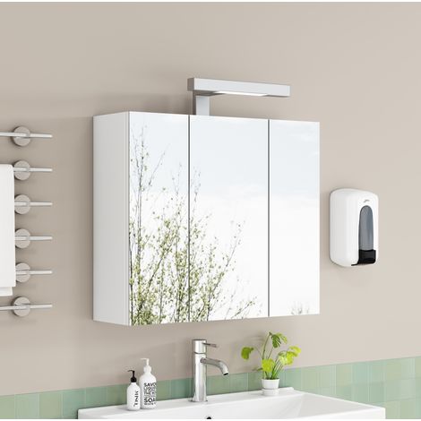 Armoire de salle de bain miroir 60 cm en MDF blanc, LED, avec rangement mural, FloraGrace (1/5)