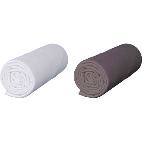 Lot de 2 draps housses bébé jersey bio blanc et taupe 60x120 cm (1/5)
