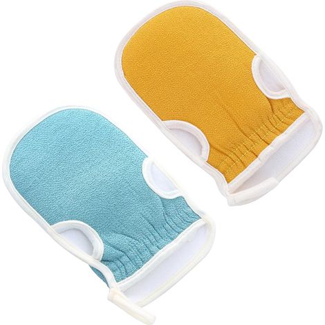 2 pièces de gants exfoliants (jaune bleu)