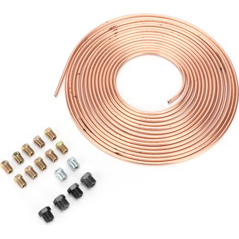 Tuyau de ligne de frein en cuivre nickelé 25ft, diamètre 3/16 pouce avec raccords pour système de freinage hydraulique et carburant (doré) (1/5)