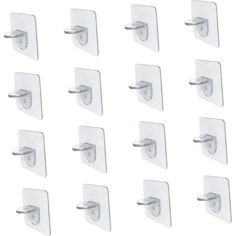 16 supports adhésifs pour étagères 7x7cm, support de cloison porteur pour armoires et étagères flottantes (1/5)