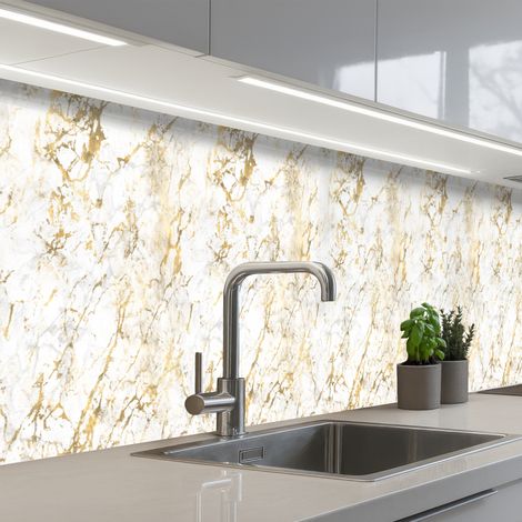 Kitchen Splashback Gold Splash - White - Marble 450x60 cm