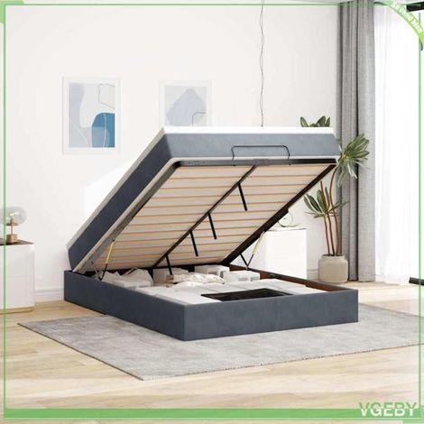 Cadre de lit ottoman avec matelas - Modèle 3311190 - 140x200 cm - Velours gris foncé - Rangement hydraulique (1/5)