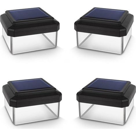 Lampe Solaire - 8 LED - 60 x 40 mm - Éclairage Extérieur pour Poteaux de Clôture - Capteur Crépusculaire - Blanc Chaud 4000 K - Batterie Rechargeable - Noir - Lot de 4 (1/5)