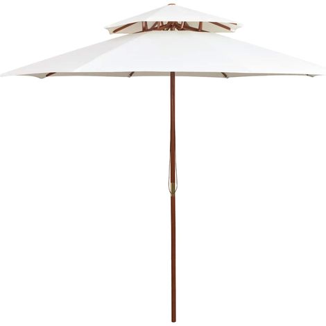 vidaXL Double Decker Parasol 270x270 cm Wooden Pole Cream White (1/5)