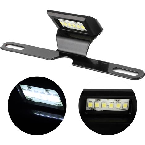 Plaque d'immatriculation LED moto universelle, feu arrière CNC en aluminium noir, éclairage plaque 6 LED, lampe de plaque minéralogique moto (1/5)