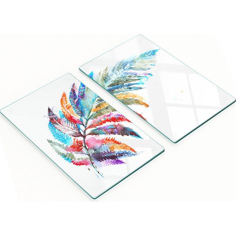 Küchenservierbretter aus Glas mit farbenfrohen Federmotiven, 2 x 30 x 52 cm (1/5)