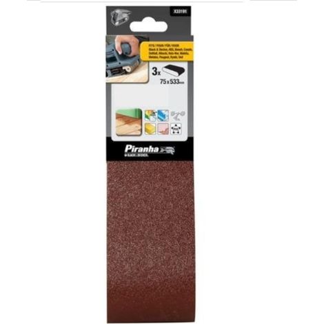 BLACK&DECKER - PIRANHA - 3 PEZZI - NASTRI ABRASIVI 75x533MM - GRANA 60